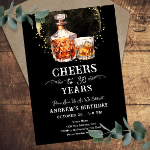 Convite Brinde aos 30 Anos Bar de Whisky Vintage Aniversár