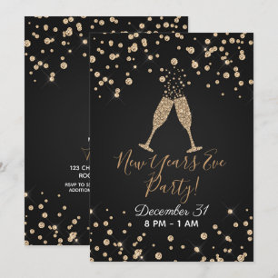 Convite Brinde com Champanhe Diamante Dourado Ano Novo Mod