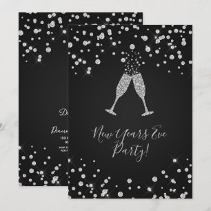 Convite Brinde com Champanhe Diamantes Ano Novo Moderno