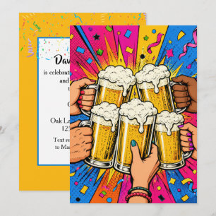 Convite Brinde de Cerveja em Festa de Aniversário em Pop A