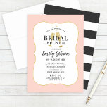 Convite Brinde de Champanhe com Stripes Bridal Brunch<br><div class="desc">Vamos para a noiva! O design de convite de brunch de chá de panela de casamento apresenta cores douradas em champanhe / flautas de vidro mimosa com texto preto suave que pode ser totalmente personalizado para o seu evento. Um quadro decorativo cor-de-rosa-pincel (pode ser personalizado) envolve o convite e um...</div>