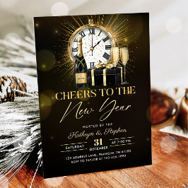 Convite Brinde de Champanhe Dourado para Festa de Ano Novo