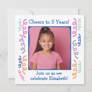 Convite Brinde de Foto Personalizada para 5 Anos de Aniver