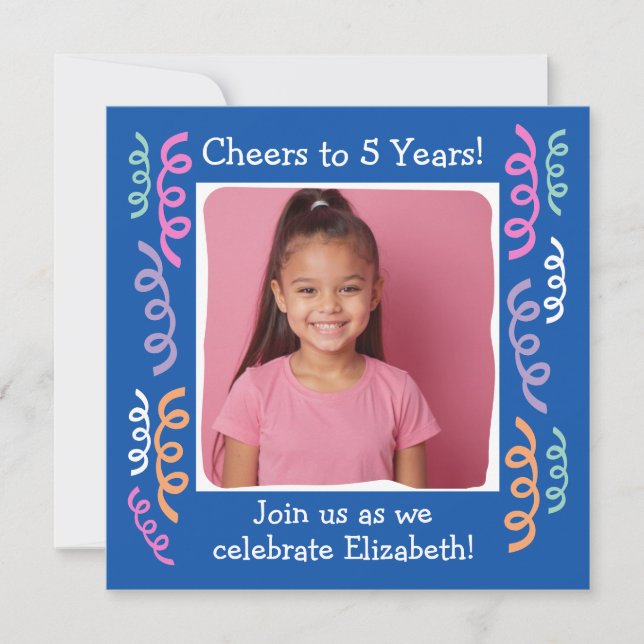 Convite Brinde de Foto Personalizada para 5 Anos de Idade  (Frente)