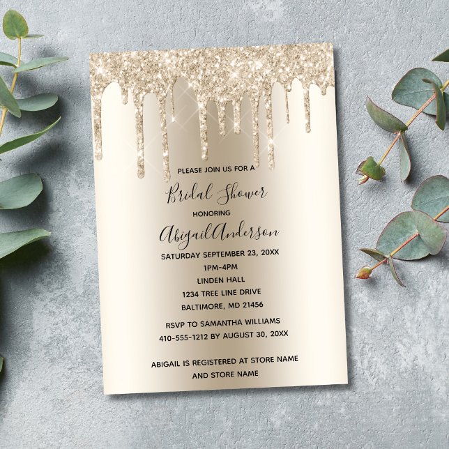 Convite Brinde de Glitter Champagne Festa de Noiva Glam Mo (Champagne Dripping Glitter Bridal Shower Invitation. Printed and Digital Download)
