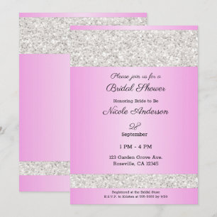 Convite Brinde de Noiva Brilho Rosa Glamour Brilho Branco