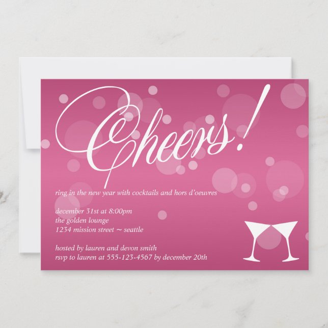 Convite brinde martini rosa brilho bolha celebração (Frente)