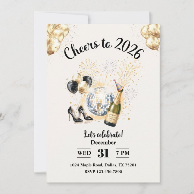 Convite Brinde para a Festa de Ano Novo 2026 (Frente)