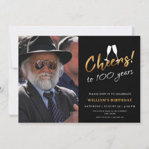 Convite Brindemos a 100 Anos Foto do Aniversário Dourado P