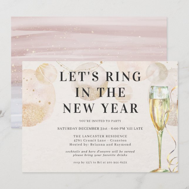 Convite Brindemos ao Ano Novo | Champanhe Espumante (Frente/Verso)