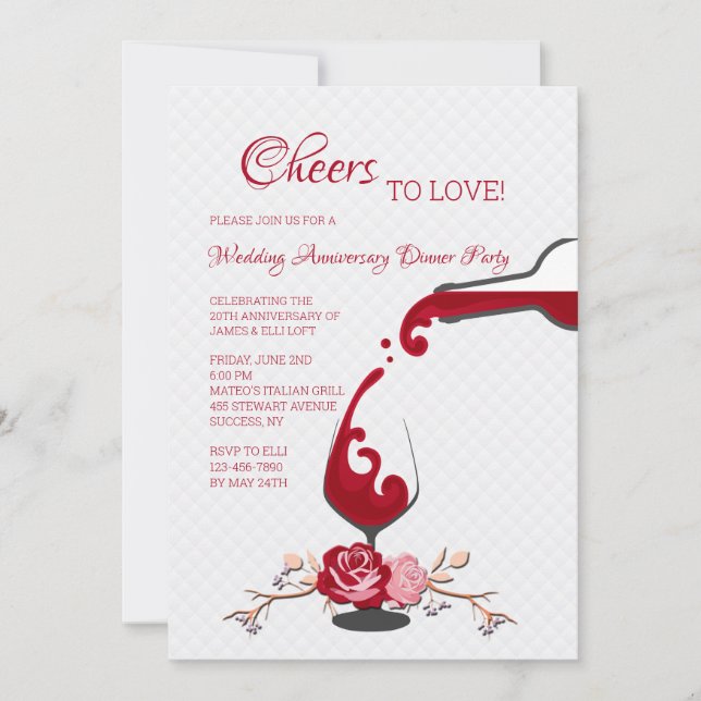 Convite Brindemos ao Jantar de Aniversário de Amor (Frente)
