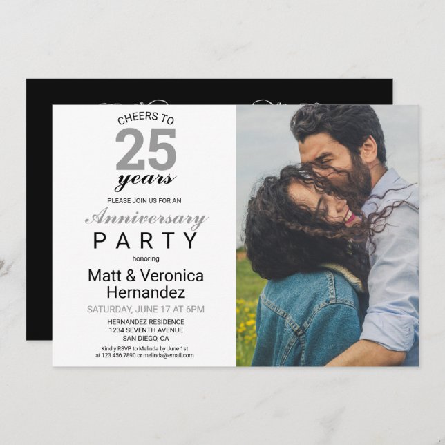 Convite Brindemos aos 25 Anos Prata 25º Aniversário (Frente/Verso)