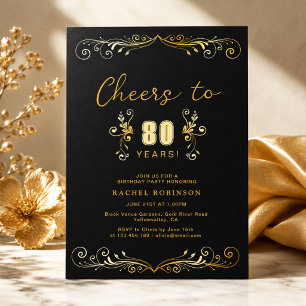Convite Brindemos aos 80 Anos Festa de Aniversário Preto e