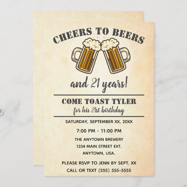 Convite Brindes Amarelos Para o Aniversário de 21 Anos da  (Frente/Verso)