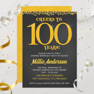 Convite Brindes aos 100 Anos de Idade Dourado Preto Centés