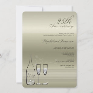 Convite Brindes de Champanhe de Prata para 25º Aniversário