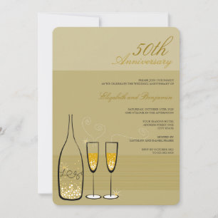 Convite Brindes de Champanhe Dourado 50º Aniversário de Ca
