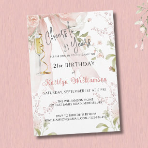 Convite Brindes Elegantes aos 21 Anos Arco Rosa Floral