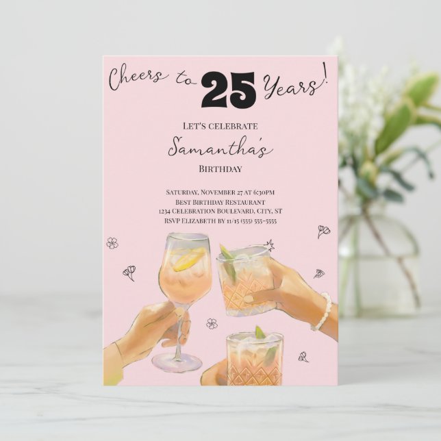 Convite Brindes Modernos de Garota para Festa de Aniversár (Em pé/Frente)