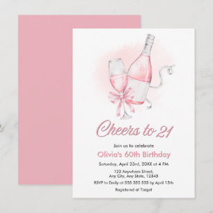 Convite Brindes Rosa aos 21 Anos de Vinho de Aniversário 