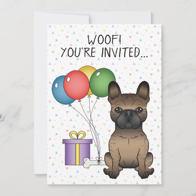 Convite Brindle French Bulldog Cute Cartoon Dog Aniversári (Frente)