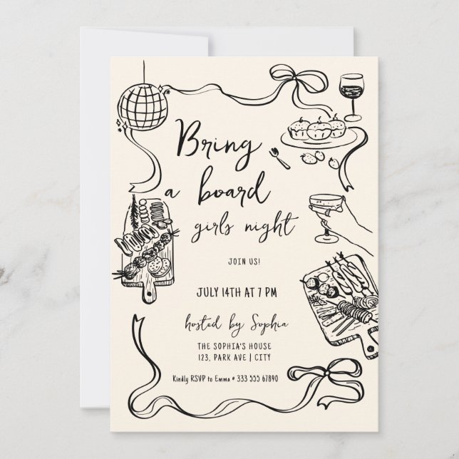 Convite Bring a Board Girls Night Invitation (Frente)