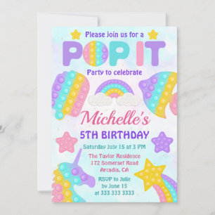 Convite Brinquedo Antiestresse Pastel Arco-íris para Festa