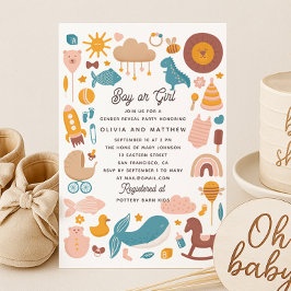 Convite Brinquedo bonito. Menino ou menina Festa de revela