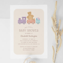 Convite Brinquedo infantil e urso bonito. Chá de fraldas n