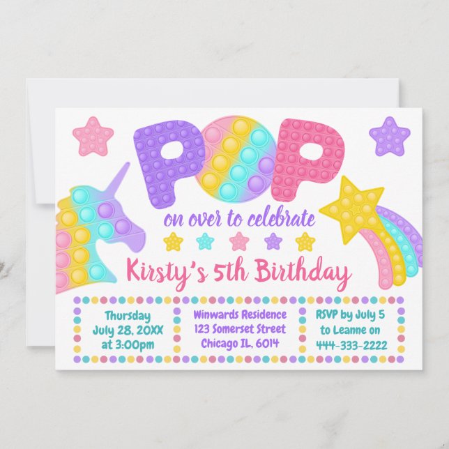 Convite Brinquedo Pastel Rainbow Pop It para Festa de Aniv (Frente)