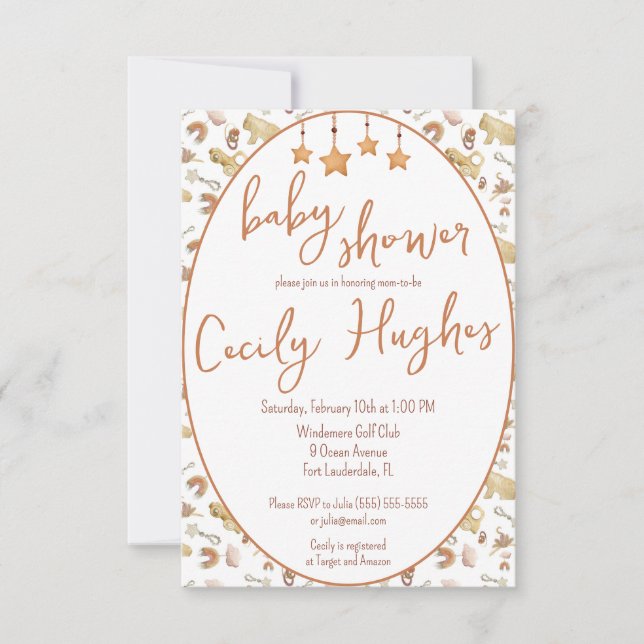 Convite Brinquedos Boêmicos Madeira Natural, Chá de fralda (Frente)