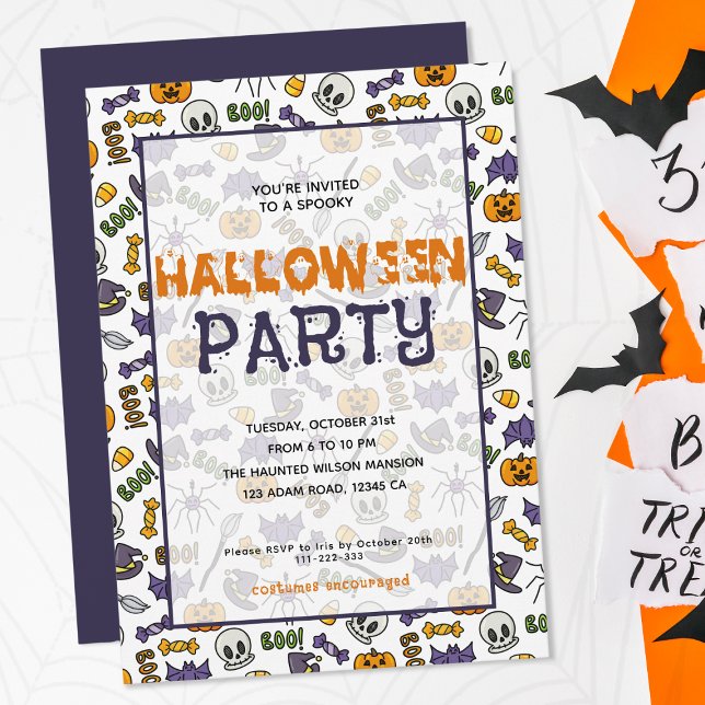 Convite Brinquedos Clássicos Brancos do Dia das Bruxas (Invite your kids' friends to a Halloween Party they'll never forget!)
