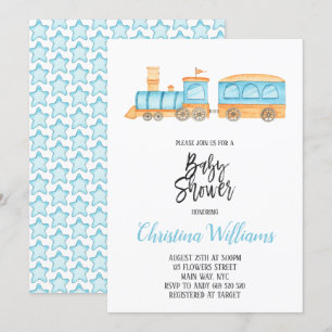 Convite Brinquedos com aquarela Chá de fraldas azul