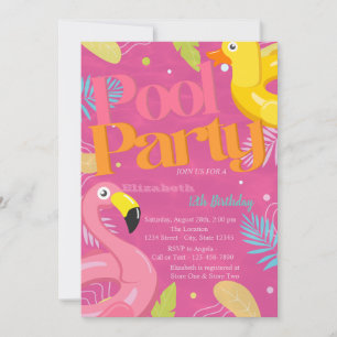 Convite Brinquedos de Festa na Piscina Folhas Tropicais An