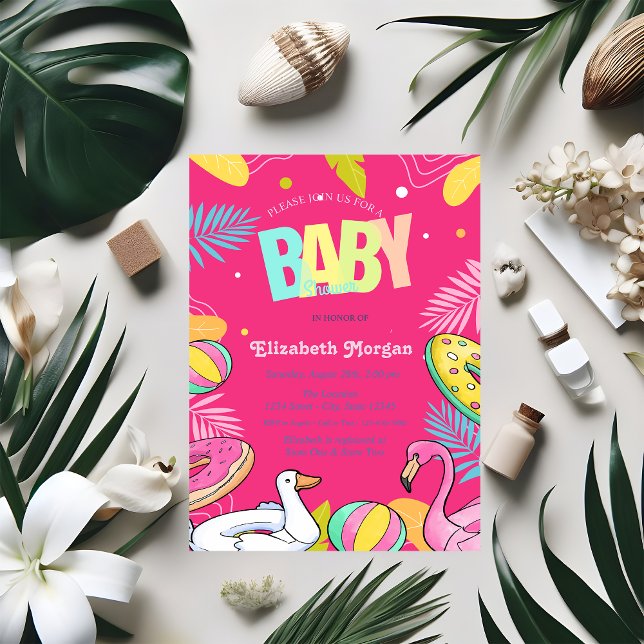 Convite Brinquedos de natação deixam Chá de fraldas rosa (Criador carregado)