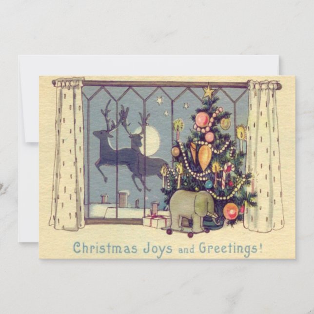 Convite Brinquedos de rena de árvore natalícia, lua cheia (Frente)