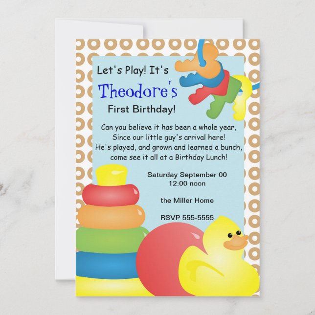 Convite Brinquedos de ruído clássicos (Frente)