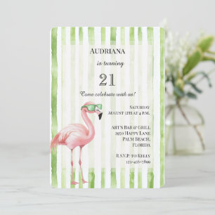 Convite Brisas brancas verdes floridas Flamingo rosa Anive