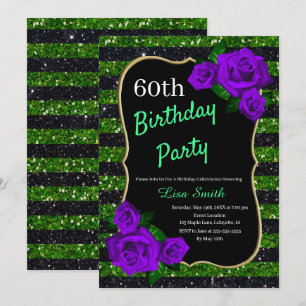 Convite Brisas Negras Verdes de Aniversário Glitter Rosas 