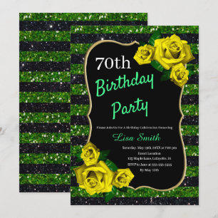 Convite Brisas Negras Verdes de Aniversário Glitter Rosas 