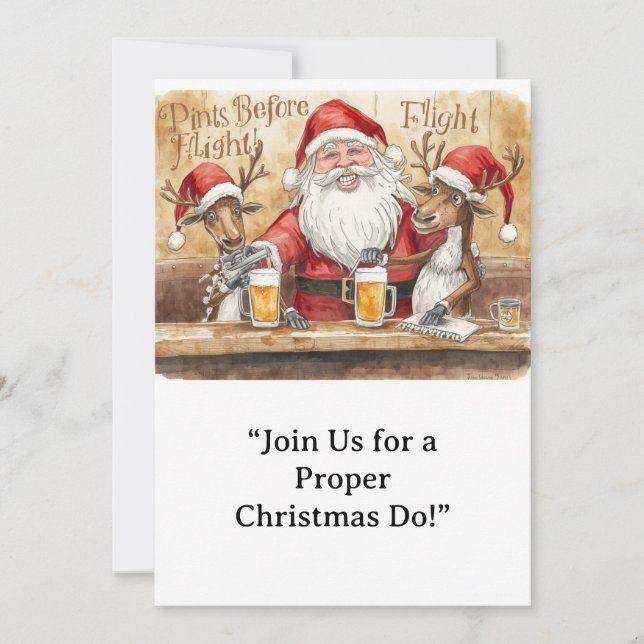 Convite British Christmas Party Reindeer Bartender (Frente)
