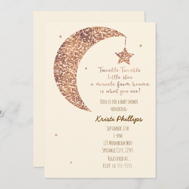 Convite Bronze Creme Lua e estrelas Bebidas Invasões (Frente/Verso)