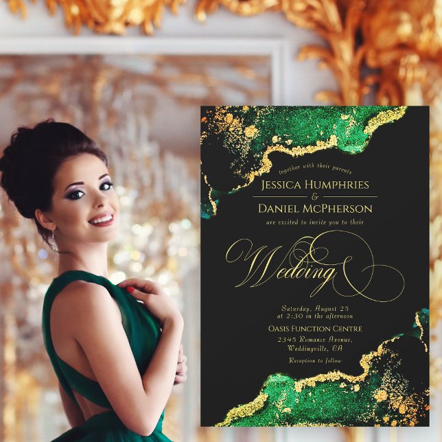 Convite Bronze Emerald Verde sofisticado (Sophisticated Emerald Green Bronze Invitation)