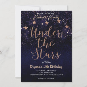 Convite Bronze Roxo Enfeitiçado Sob as Estrelas Doce 16