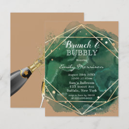 Convite Bronzeado Verde Dourado Aquarela Brunch e Borracha