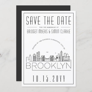Convite Brooklyn Wedding   Skyline Estilizado Salvar a Dat