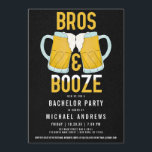 Convite Bros e Booze Manly Beer Caneca de cerveja Bachelor<br><div class="desc">Este convite legal e engraçado para a despedida de solteiro é perfeito para as caras. Ele apresenta óculos de caneca de cerveja de cerveja amarelos, brancos e azuis pintados à mão, balançando com o ditado "Bros e Booze" sobre um fundo de padrão abstrato preto. É moderno, maneiro e divertido; o...</div>
