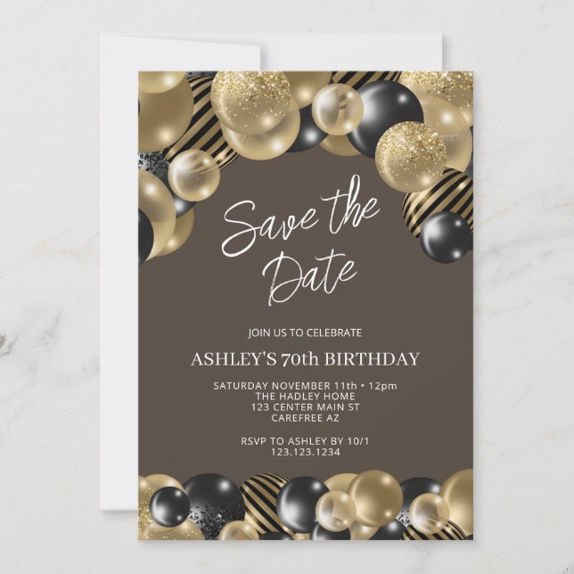 Convite Brown and Gold 70th Birthday (Frente)