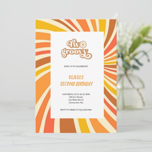 CONVITE BROWN AND ORANGE GROOVY INVITATION (Em pé/Frente)