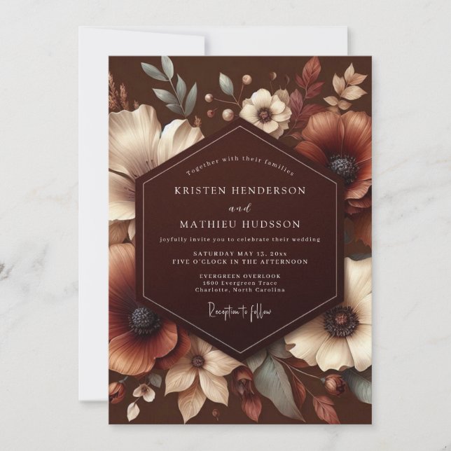 Convite Brown Autumn Bloom Wedding (Frente)
